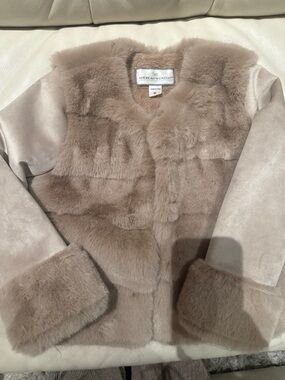 American Widgeon Kids Taupe Faux Fur Trim Coat